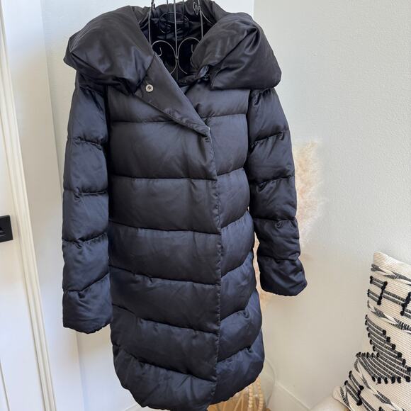 DVF Goose Down Black Satin Zona Puffer Zip Hood Coat Size P - Picture 5 of 14